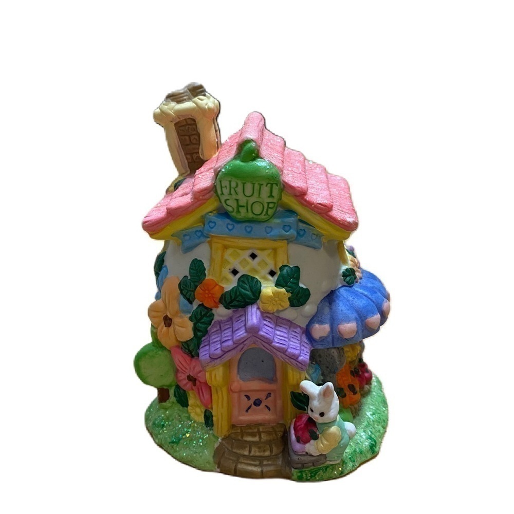 Vintage Hoppy Hollow Fruit Shop Ceramic House Village Easter Bunny Rabbit Pastel